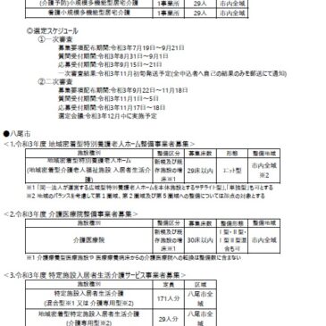 2021.9.1 関西各市町村の介護保険施設事業者公募情報