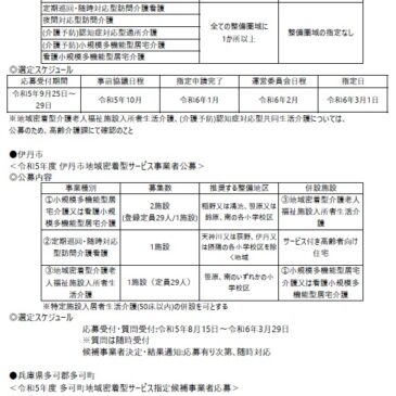 2023.9.1 関西各市町村の介護保険施設事業者公募情報