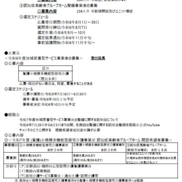 2024.8.5 関西各市町村の介護保険施設事業者公募情報