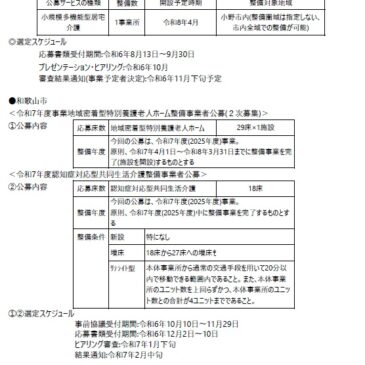 2024.9.2 関西各市町村の介護保険施設事業者公募情報