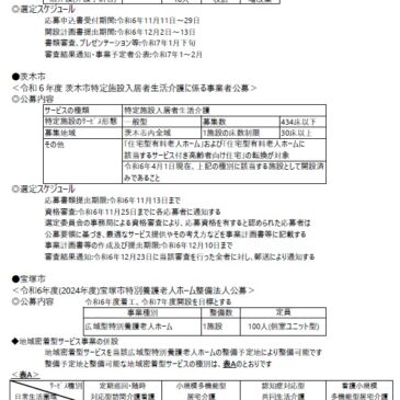 2024.11.1 関西各市町村の介護保険施設事業者公募情報