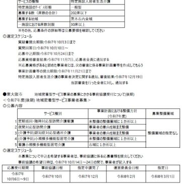 2025.10.1 関西各市町村の介護保険施設事業者公募情報