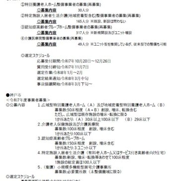 2025.11.1 関西各市町村の介護保険施設事業者公募情報